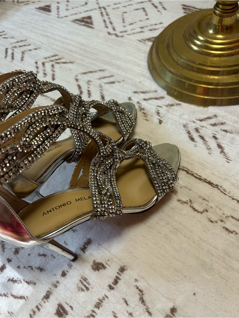 Antonio Melani Silver Rhinestone Strappy Heels Size 7 Evening Shoes - Picture 14 of 15